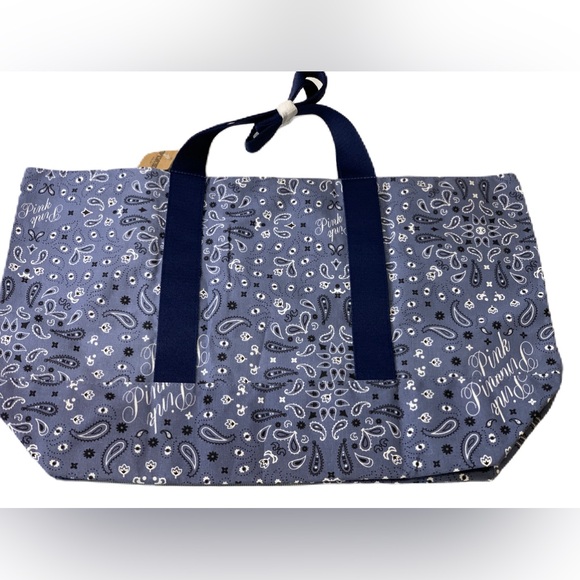 VICTORIA'S SECRET PINK REVERSIBLE CANVAS TRAVEL TOTE BAG BEACH GYM PAISLEY. NEW - Picture 2 of 7